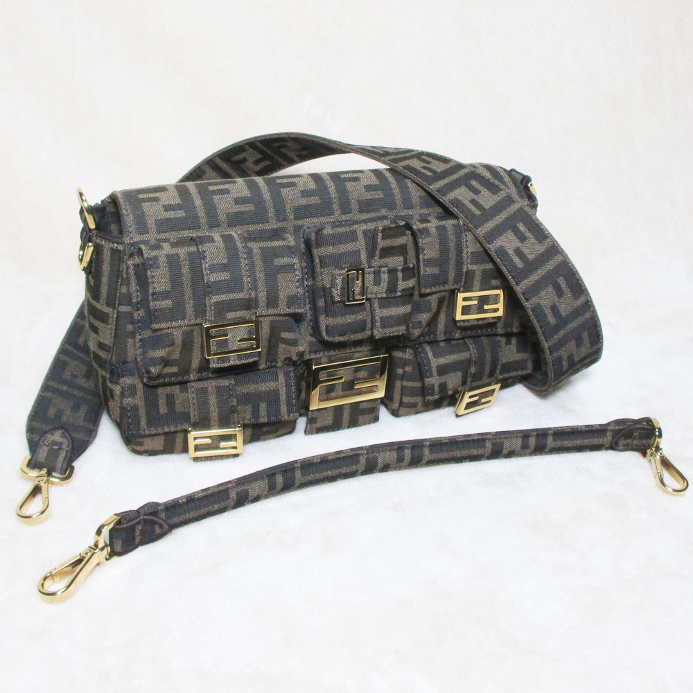 Fendi Multi Pocket Baguette Shoulder Bag Jacquard Zucca Brown